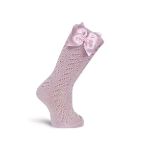 Calcetin Alto Perle Lazo Calado Rosa
